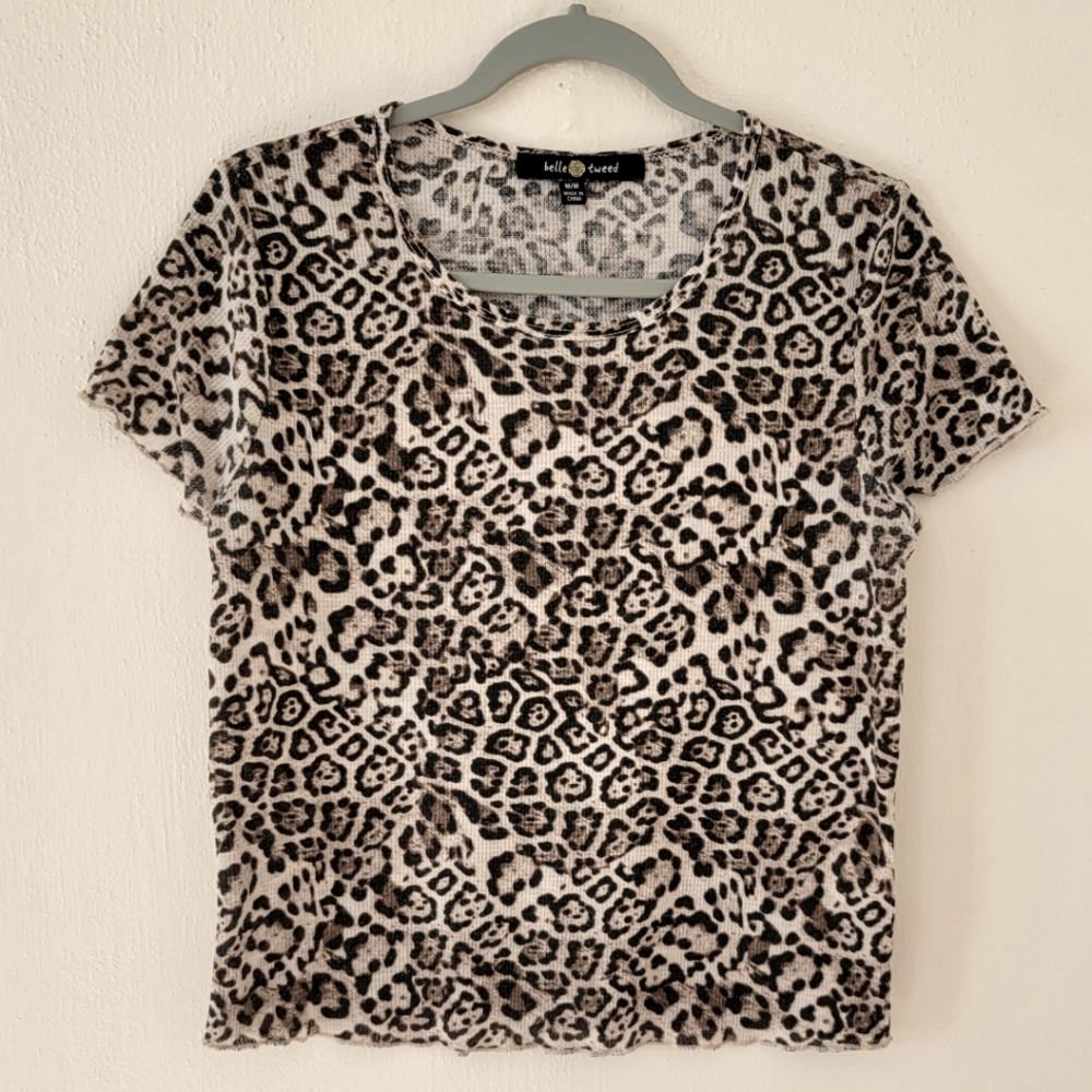 Belle Tweed Y2K 90s Animal Leopard Print Black Brown Baby Tee Size Medium